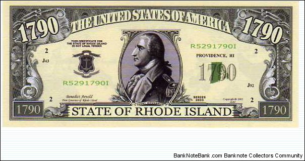 1790 State of Rhode Island - pk# NL - ACC American Art Classics - Not Legal Tender  Banknote