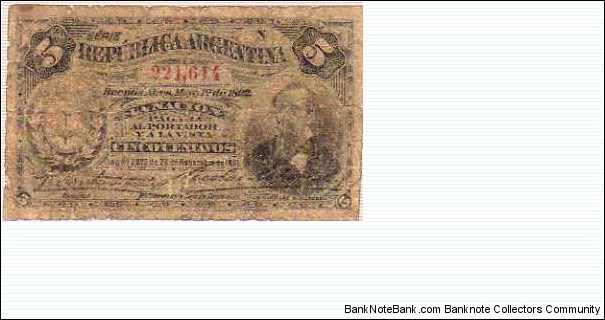 5 Centavos - pk# 213 (3) - 01.05.1892 - L. 21.08.1891 Banknote