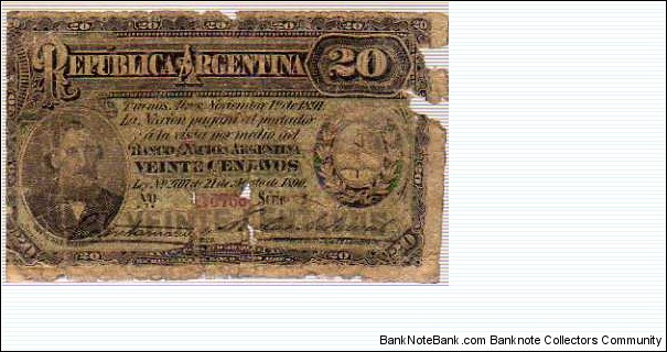 20 Centavos - 211 b (3) - 01.11.1891 - L. 21.08.1890 Banknote