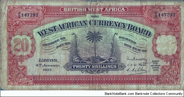 British West Africa 1937 20 Shillings (1 Pound).

Extremely difficult to find! Banknote