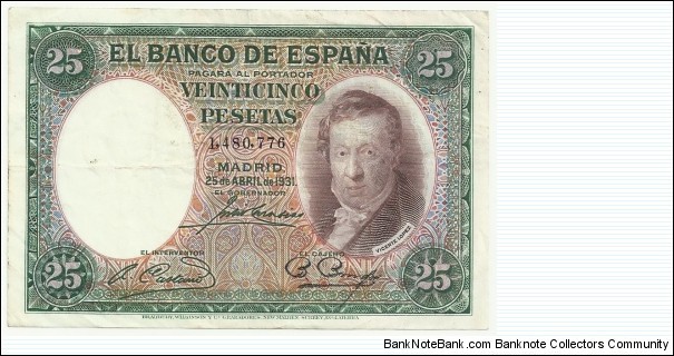 Spain 25 Pesetas 1931 Banknote