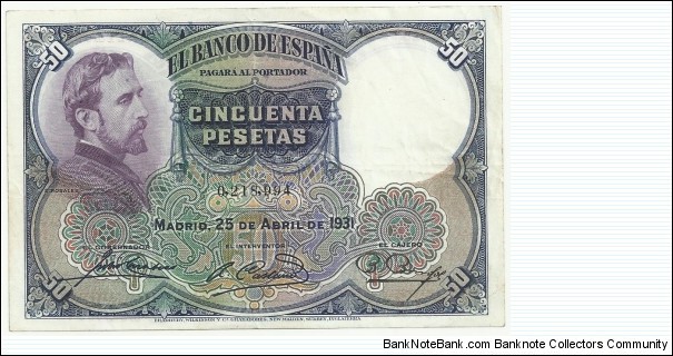 Spain 50 Pesetas 1931 Banknote