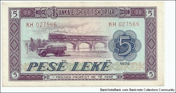Albania 5 Leke 1976 Banknote