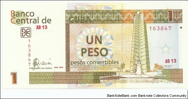 CubaBN 1 Peso Convertible 2006 Banknote