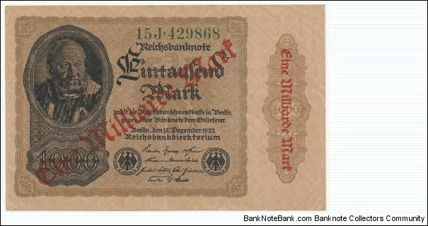 Germany-Weimar 1 Billon Mark (over 1000 Mark) 1922 Banknote