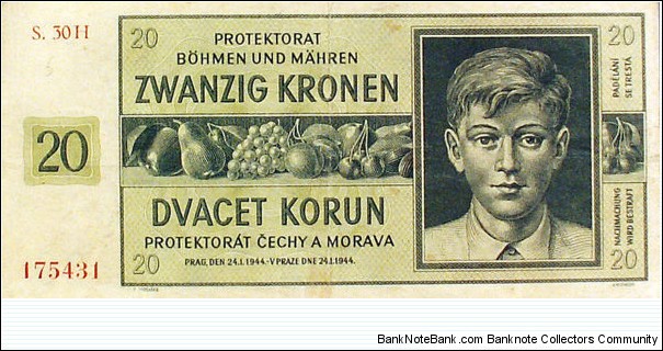 Protectorate of Bohemia and Moravia -
20 Korun Banknote