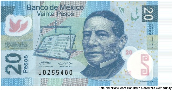 20 Pesos from Mexico dated 2010.  Banknote