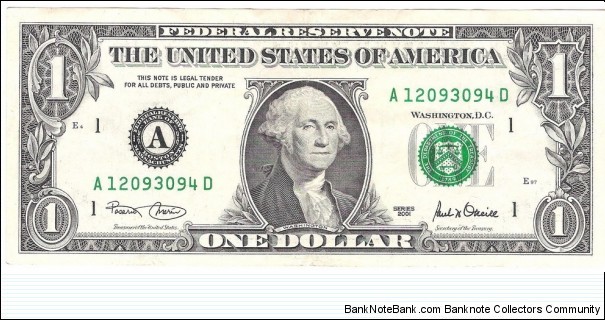 1 Dollar(Boston/Massachusetts 2001) Banknote