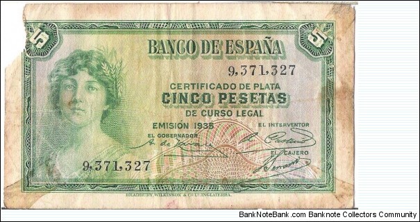 5 Pesetas(1935) Banknote