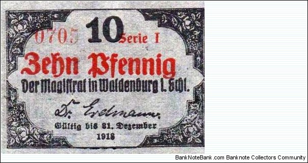 10 Pfg. Notgeld City of Waldenburg/Wałbrzych Banknote