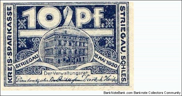 10 Pfg. Notgeld City of Striegau/Strzegom Banknote