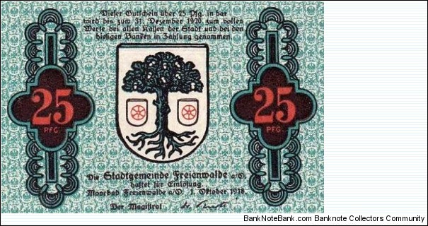 25 Pfg. Notgeld Freienwalde Banknote