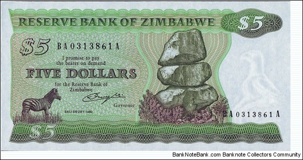 Zimbabwe 1980 5 Dollars. Banknote