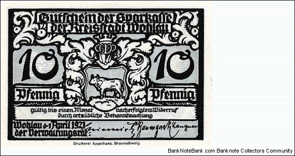 10 Pfg. Notgeld City of Wohlau/Wołów Banknote