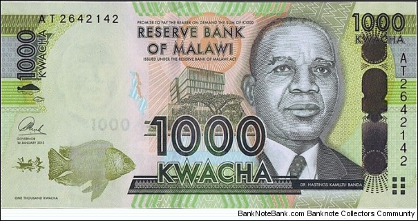 Malawi 2013 1,000 Kwacha. Banknote