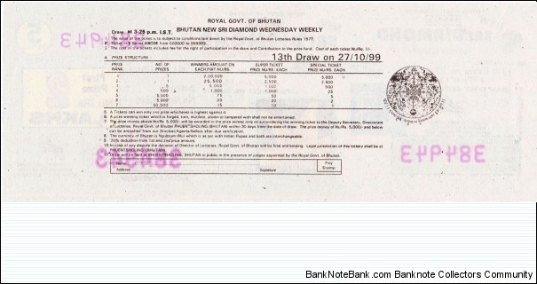 Banknote from Bhutan year 1999