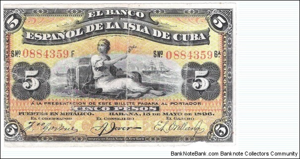 5 Pesos(PLATA Overstamp 1896) Banknote