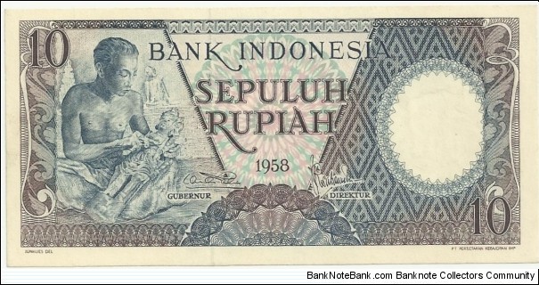 IndonesiaBN 10 Rupiah 1958 Banknote