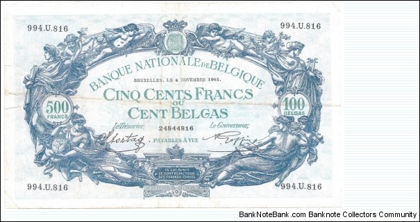 500 Francs/100 Belgas(1941) Banknote