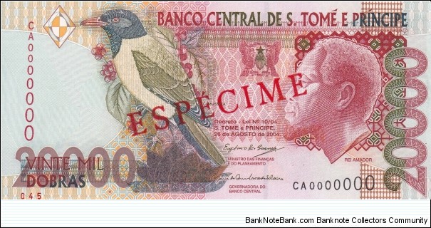 20000 Dobras Specimen 000000 Banknote