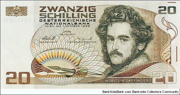 20 Schilling. Moritz Daffinger, Austrian painter and sculptor. Banknote