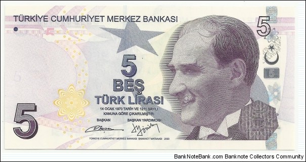 Turkey 5 Türk Lirası 2009(2015) Serie-B Banknote