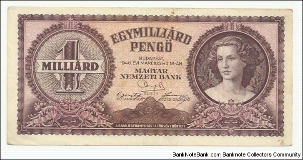 Hungary 1 Billion Pengö 1946 Banknote