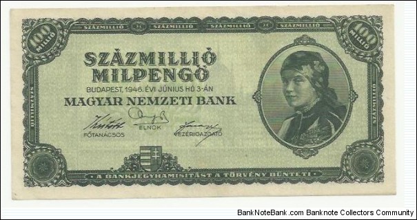 Hungary 100 Million Pengö 1946 Banknote
