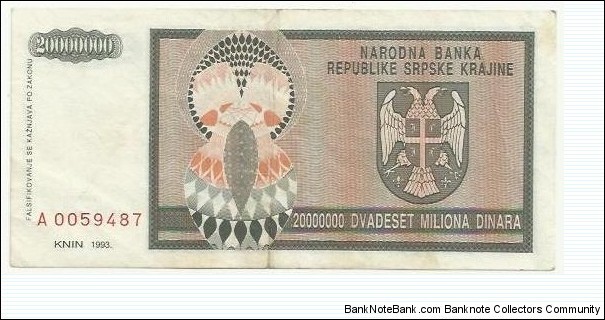 Banknote from Croatia year 1993