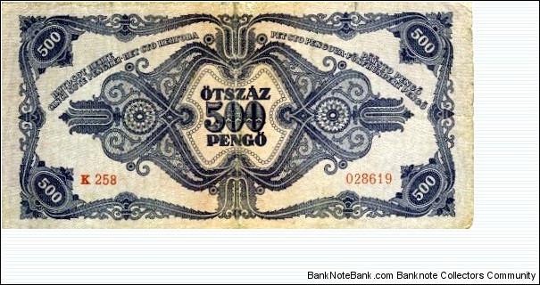 Banknote from Hungary year 1945