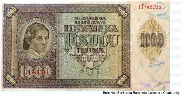 1000 Kuna Banknote