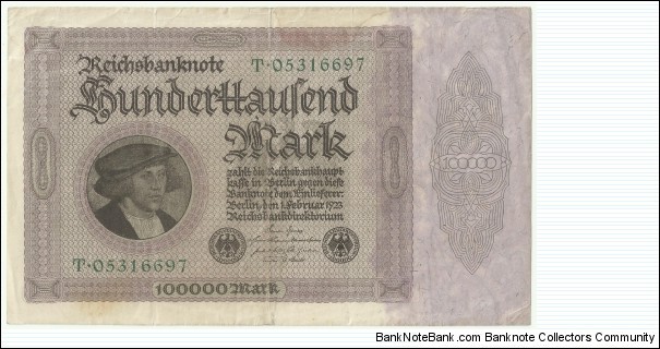 Germany-Weimar 100.000 Mark 1923 Banknote