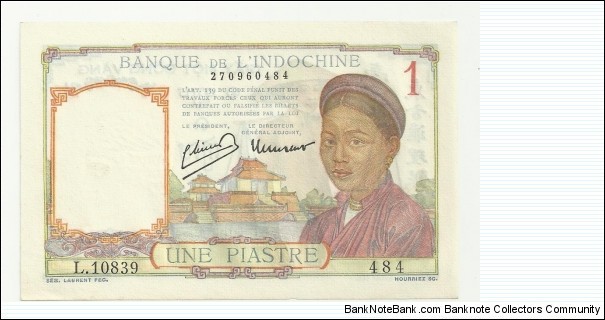 FrIndochina 1 Piastre ND(1932-39)(Banque de L'Indochine) Banknote