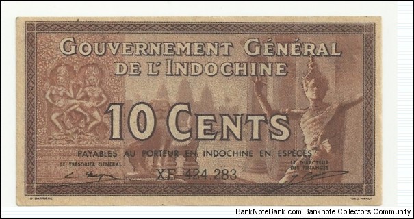 FrIndochina 10 Cents ND(1939)(Gov Gen de L'Indochine) Banknote