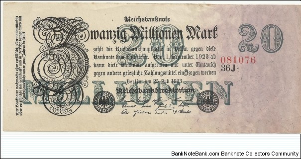 Germany-Weimar 20 Millionen Mark 1923 Banknote