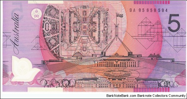 1995 $5 Polymer. BA95 Technically first prefix as AA95 was an NCLT distribution Banknote