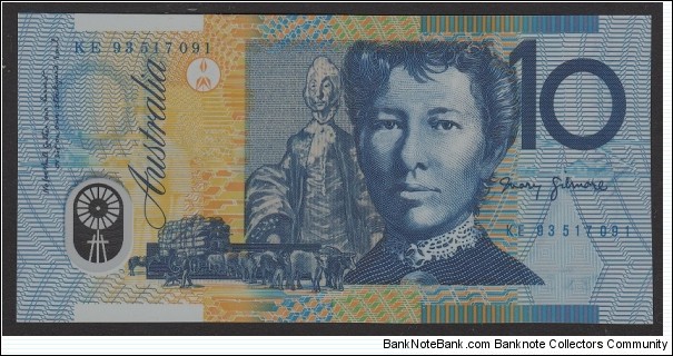 1993 $10 polymer note. KE93 last prefix with wet ink transfer. Banknote