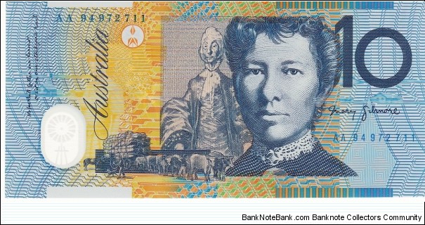1994 $10 polymer note. AA94 first prefix (blue Dobell) Banknote