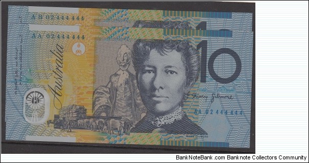 2002 $10 polymer note. AA/AB02 first prefix. Solid serial number Banknote
