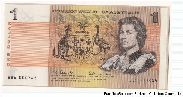 1966 $1 paper note. NPA Anniversary set number 000345 Banknote