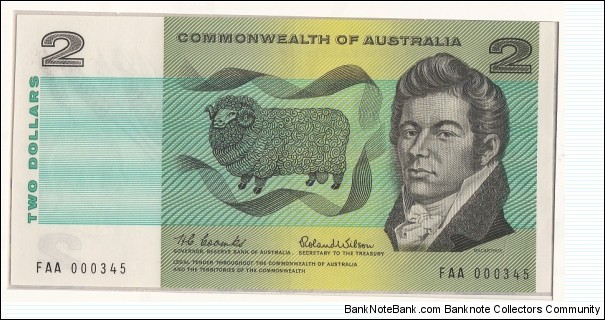 1966 $2 paper note. NPA Anniversary set number 000345 Banknote