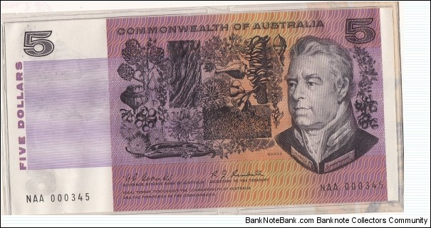 1967 $5 paper note. NPA Anniversary set number 000345 Banknote