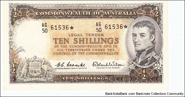 1961 10 shillings star note. Coombs / Wilson Reserve Bank Banknote