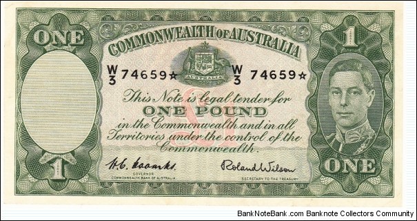 1952 1 pound star note. Coombs / Wilson Banknote