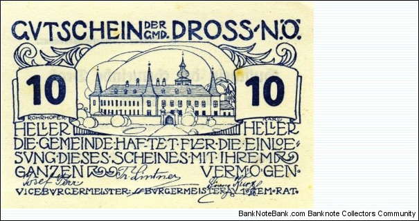 10 Heller Notgeld Dross Banknote