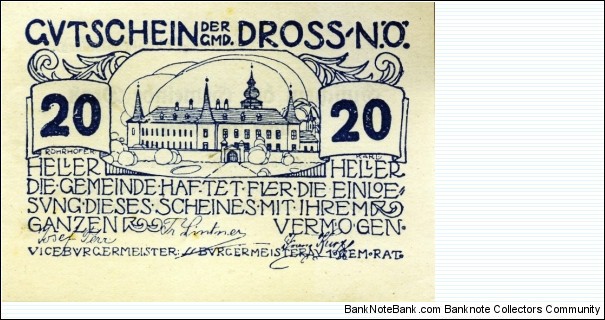 20 Heller Notgeld Dross Banknote