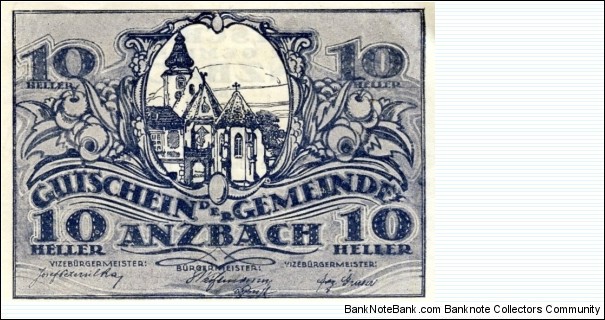 Anzbach 10 Heller Notgeld Banknote