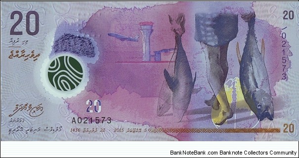 Maldive Islands AH1436 (2015) 20 Rufiyaa.

Polymer. Banknote