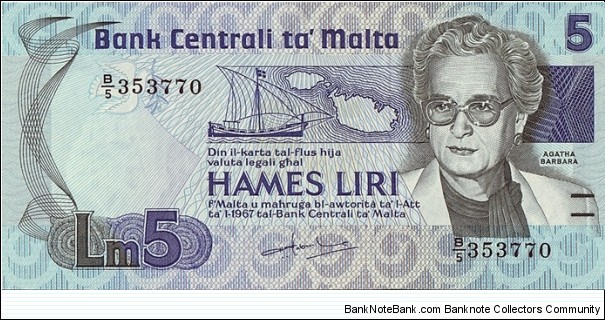 Malta N.D. (1986) 5 Pounds. Banknote
