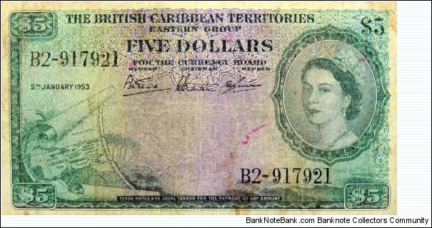 The British Caribbean Territories - Eastern Group 5 Dollars Banknote